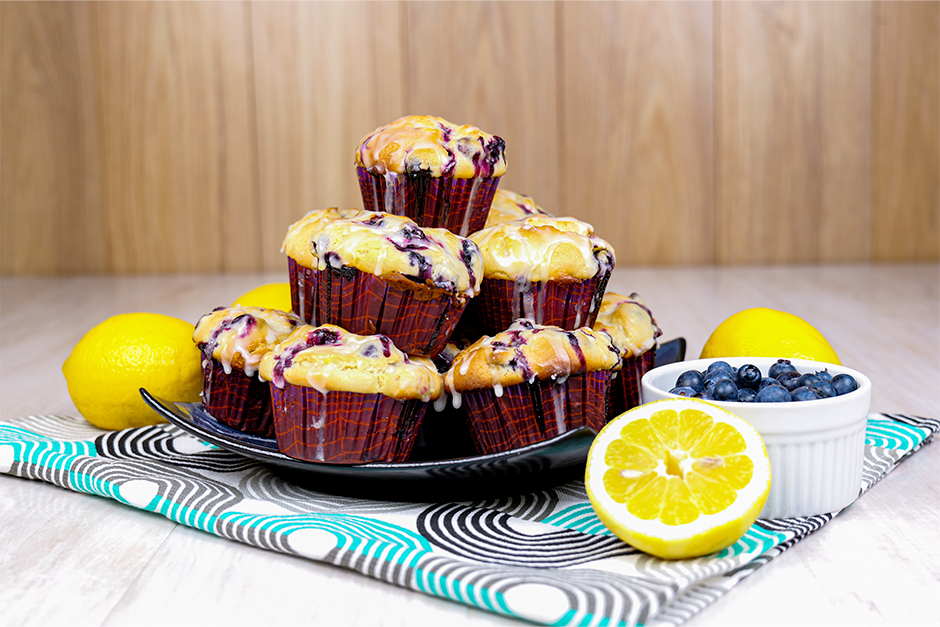 Blueberry Muffins with Lemon Glaze