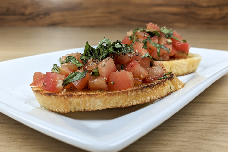 Close up shot of delicious farmers market bruschetta