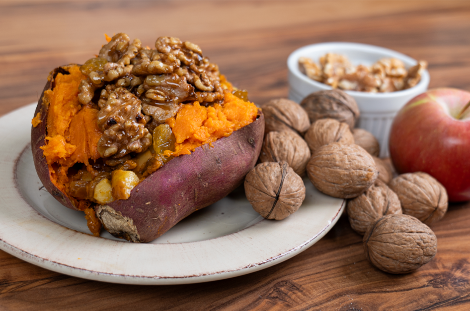 Apple Walnut Stuffed Sweet Potatoe
