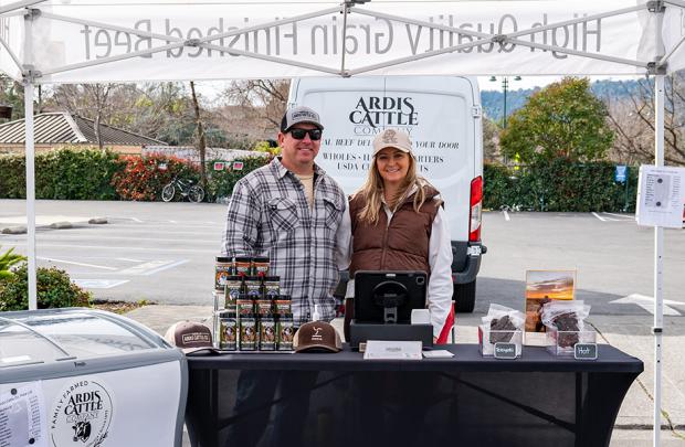Ardis Cattle at their booth at the Pleasanton Farmers' Market