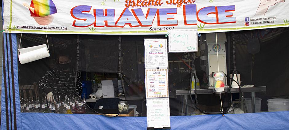 Island Style shave ice stall at Los Altos market