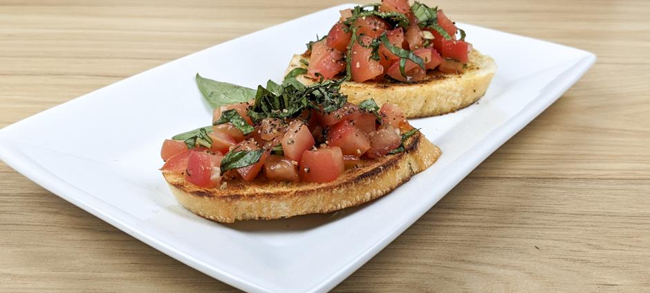 Shot of appetizing looking tomato bruschetta