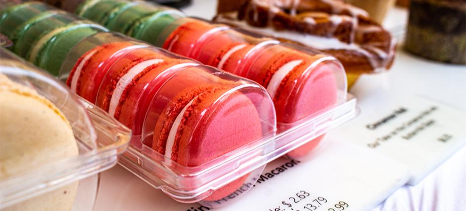 Closeup of macaroons at market