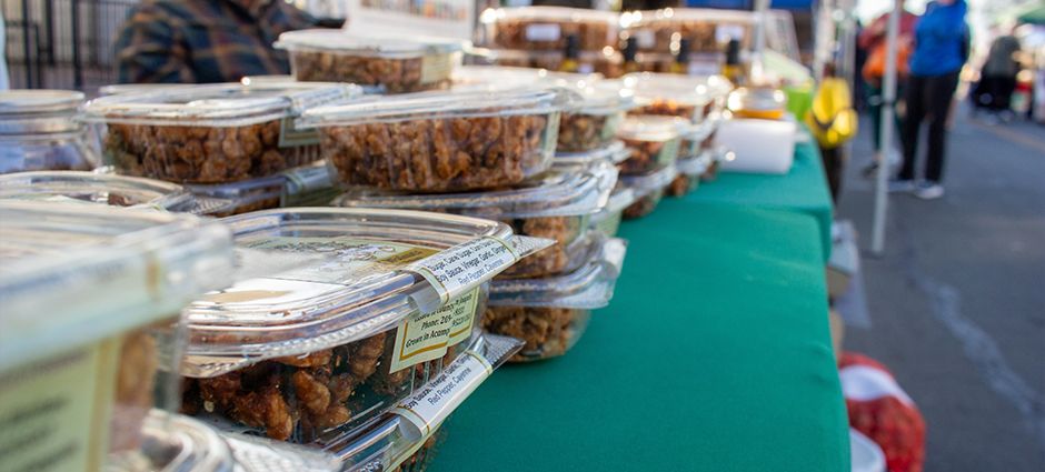 Souther Walnuts products at their booth in the Brentwood Farmers' Market
