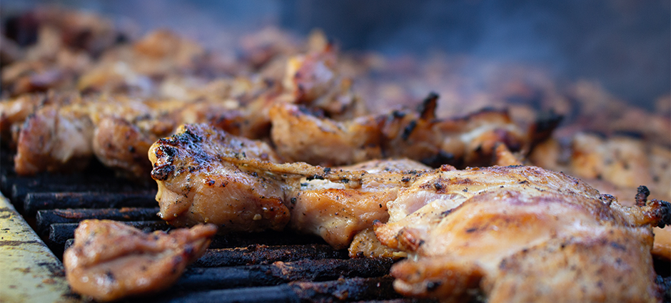 BBQ chicken on the grill at the Concord Farmers' Market