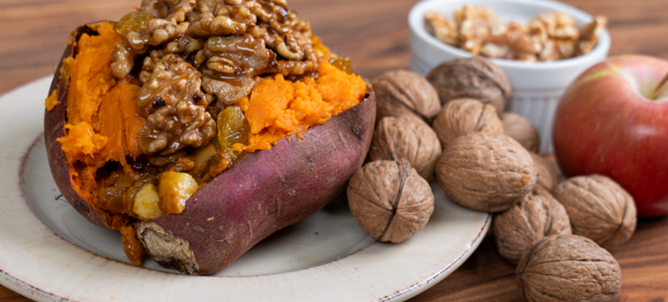 Apple Walnut Stuffed Sweet Potatoe